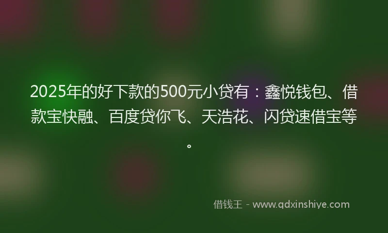2025年的好下款的500元小贷有：鑫悦钱包、借款宝快融、百度贷你飞、天浩花、闪贷速借宝等。