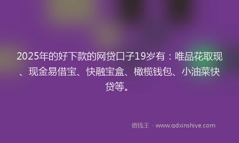 2025年的好下款的网贷口子19岁有：唯品花取现、现金易借宝、快融宝盒、橄榄钱包、小油菜快贷等。