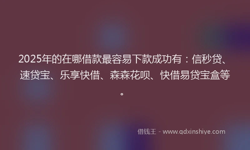 2025年的在哪借款最容易下款成功有：信秒贷、速贷宝、乐享快借、森森花呗、快借易贷宝盒等。