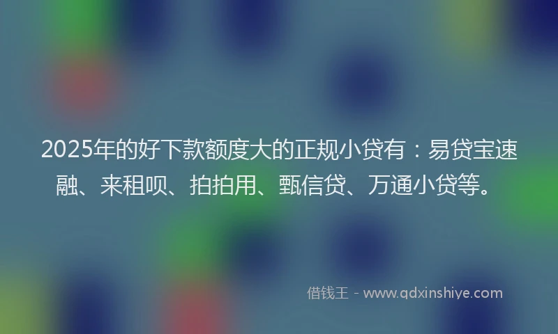 2025年的好下款额度大的正规小贷有：易贷宝速融、来租呗、拍拍用、甄信贷、万通小贷等。