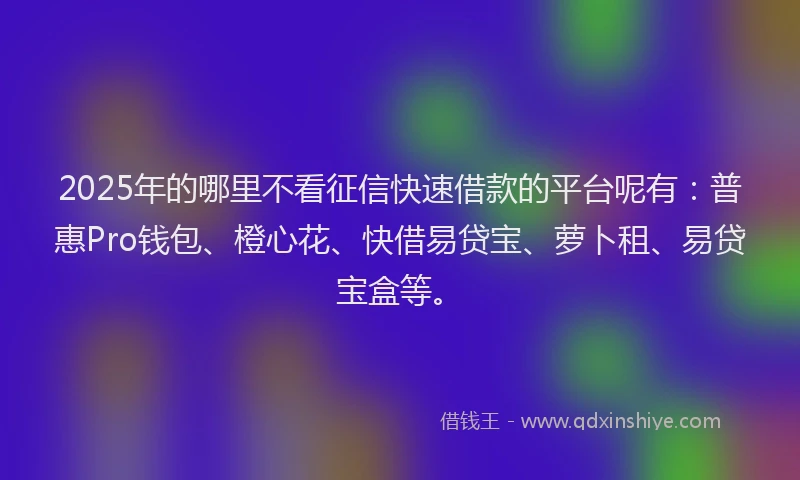 2025年的哪里不看征信快速借款的平台呢有：普惠Pro钱包、橙心花、快借易贷宝、萝卜租、易贷宝盒等。