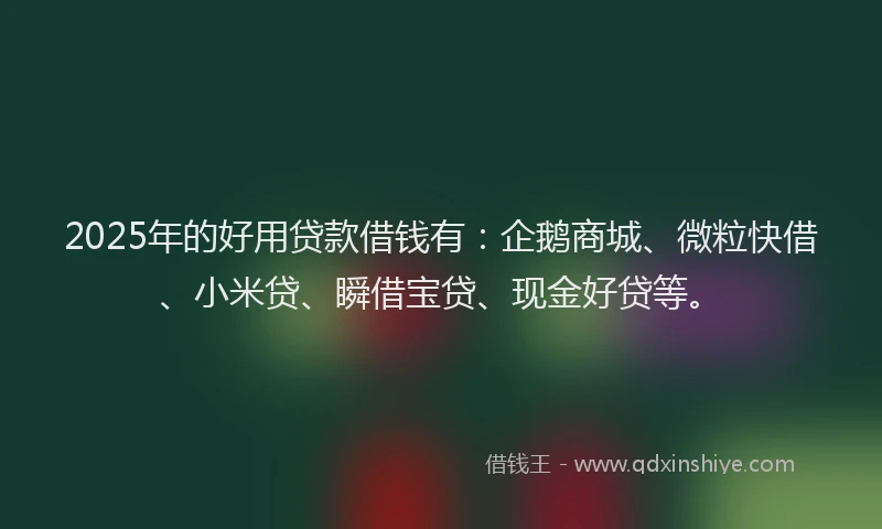 2025年的好用贷款借钱有：企鹅商城、微粒快借、小米贷、瞬借宝贷、现金好贷等。