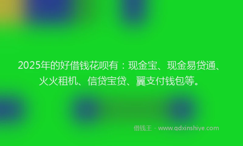2025年的好借钱花呗有：现金宝、现金易贷通、火火租机、信贷宝贷、翼支付钱包等。