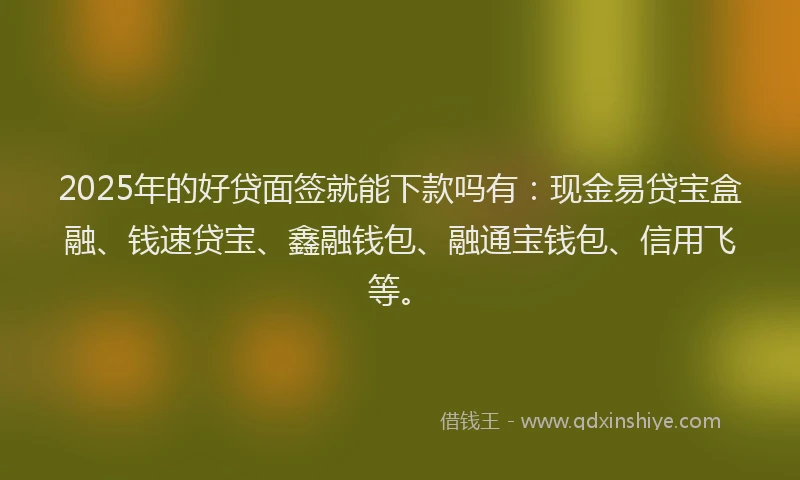2025年的好贷面签就能下款吗有：现金易贷宝盒融、钱速贷宝、鑫融钱包、融通宝钱包、信用飞等。