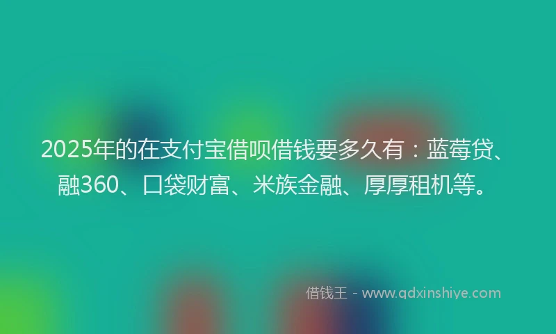 2025年的在支付宝借呗借钱要多久有：蓝莓贷、融360、口袋财富、米族金融、厚厚租机等。
