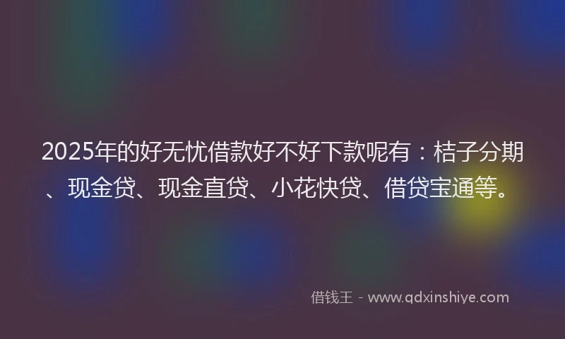 2025年的好无忧借款好不好下款呢有：桔子分期、现金贷、现金直贷、小花快贷、借贷宝通等。