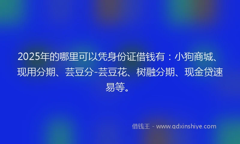 2025年的哪里可以凭身份证借钱有：小狗商城、现用分期、芸豆分-芸豆花、树融分期、现金贷速易等。