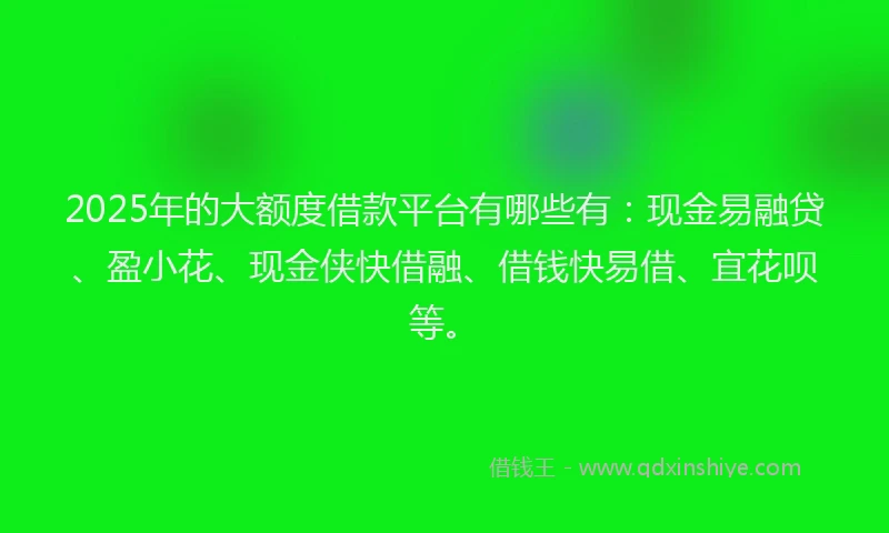 2025年的大额度借款平台有哪些有：现金易融贷、盈小花、现金侠快借融、借钱快易借、宜花呗等。