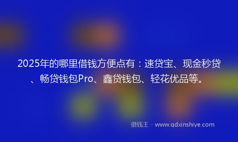 2025年的哪里借钱方便点有：速贷宝、现金秒贷、畅贷钱包Pro、鑫贷钱包、轻花优品等。