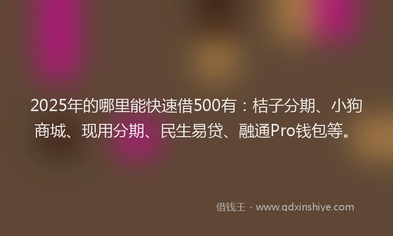 2025年的哪里能快速借500有：桔子分期、小狗商城、现用分期、民生易贷、融通Pro钱包等。