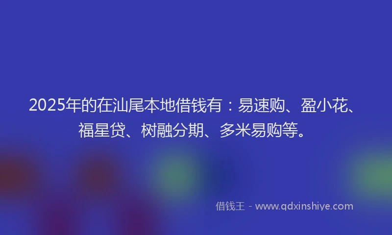 2025年的在汕尾本地借钱有：易速购、盈小花、福星贷、树融分期、多米易购等。