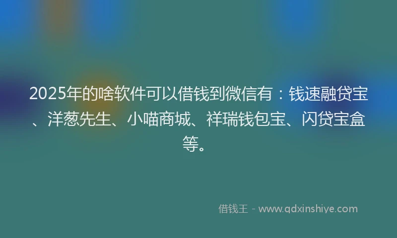 2025年的啥软件可以借钱到微信有：钱速融贷宝、洋葱先生、小喵商城、祥瑞钱包宝、闪贷宝盒等。