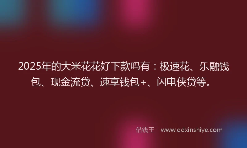 2025年的大米花花好下款吗有：极速花、乐融钱包、现金流贷、速享钱包+、闪电侠贷等。