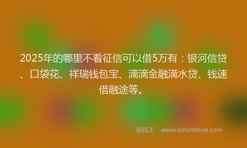 2025年的哪里不看征信可以借5万有：银河信贷、口袋花、祥瑞钱包宝、滴滴金融滴水贷、钱速借融途等。