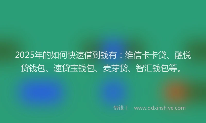 2025年的如何快速借到钱有：维信卡卡贷、融悦贷钱包、速贷宝钱包、麦芽贷、智汇钱包等。