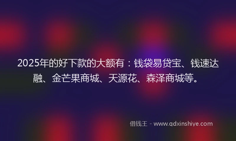 2025年的好下款的大额有：钱袋易贷宝、钱速达融、金芒果商城、天源花、森泽商城等。