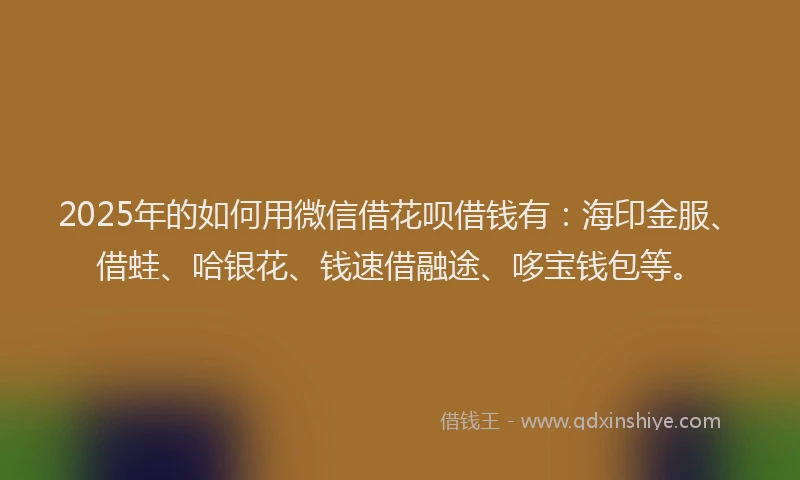 2025年的如何用微信借花呗借钱有：海印金服、借蛙、哈银花、钱速借融途、哆宝钱包等。