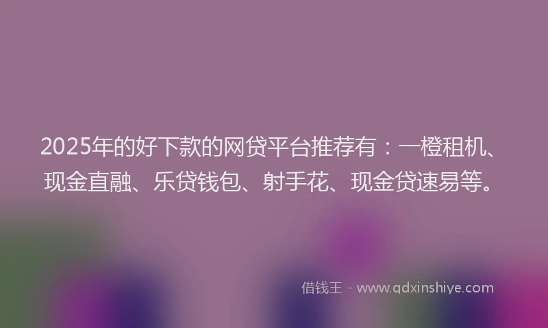 2025年的好下款的网贷平台推荐有：一橙租机、现金直融、乐贷钱包、射手花、现金贷速易等。