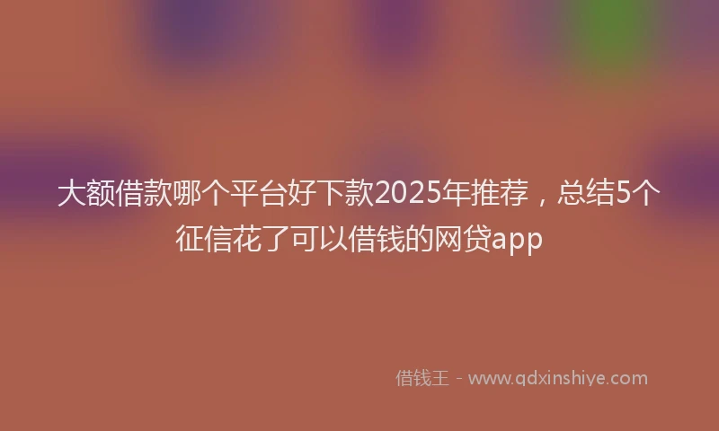 大额借款哪个平台好下款2025年推荐，总结5个征信花了可以借钱的网贷app