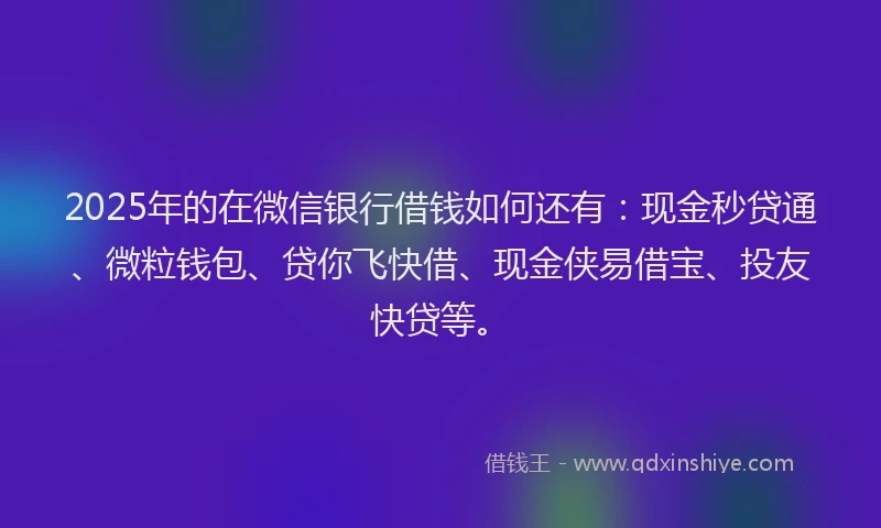 2025年的在微信银行借钱如何还有：现金秒贷通、微粒钱包、贷你飞快借、现金侠易借宝、投友快贷等。