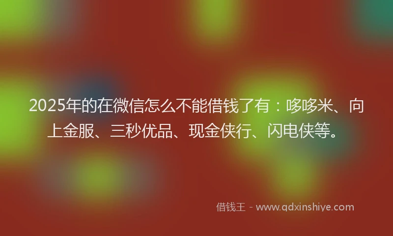 2025年的在微信怎么不能借钱了有：哆哆米、向上金服、三秒优品、现金侠行、闪电侠等。