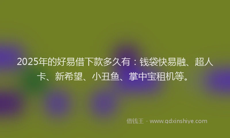 2025年的好易借下款多久有：钱袋快易融、超人卡、新希望、小丑鱼、掌中宝租机等。