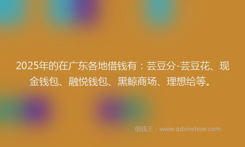 2025年的在广东各地借钱有：芸豆分-芸豆花、现金钱包、融悦钱包、黑鲸商场、理想给等。