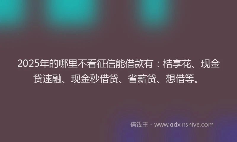 2025年的哪里不看征信能借款有：桔享花、现金贷速融、现金秒借贷、省薪贷、想借等。