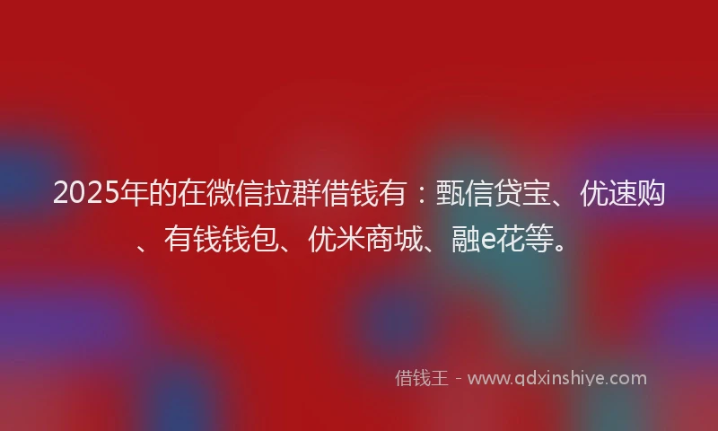 2025年的在微信拉群借钱有：甄信贷宝、优速购、有钱钱包、优米商城、融e花等。