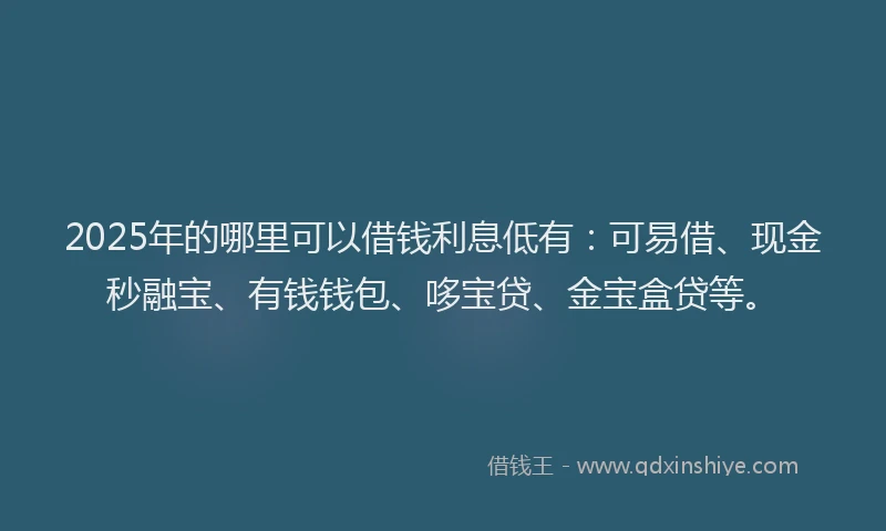 2025年的哪里可以借钱利息低有：可易借、现金秒融宝、有钱钱包、哆宝贷、金宝盒贷等。