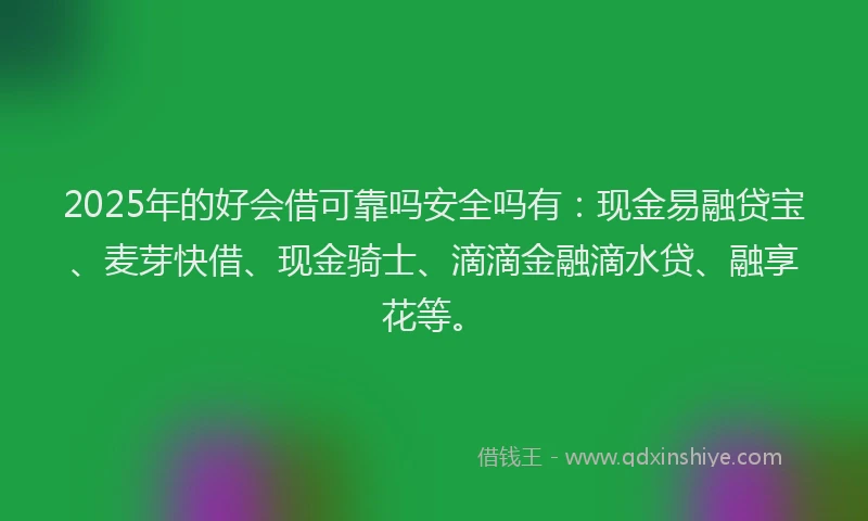 2025年的好会借可靠吗安全吗有：现金易融贷宝、麦芽快借、现金骑士、滴滴金融滴水贷、融享花等。