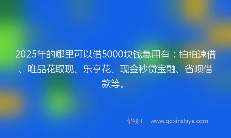 2025年的哪里可以借5000块钱急用有：拍拍速借、唯品花取现、乐享花、现金秒贷宝融、省呗借款等。