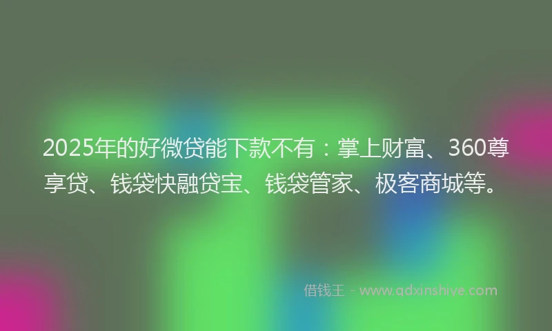 2025年的好微贷能下款不有：掌上财富、360尊享贷、钱袋快融贷宝、钱袋管家、极客商城等。