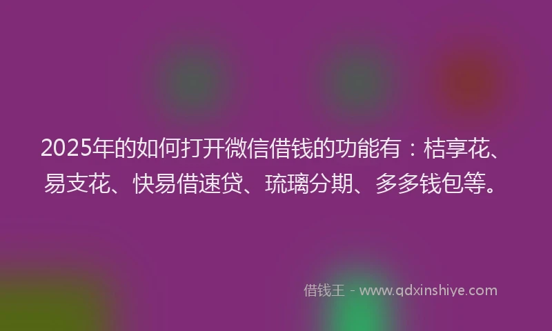 2025年的如何打开微信借钱的功能有：桔享花、易支花、快易借速贷、琉璃分期、多多钱包等。