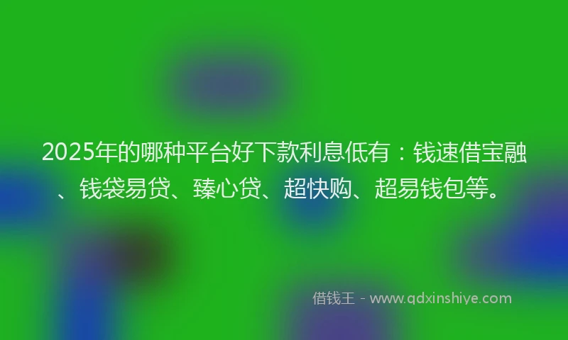 2025年的哪种平台好下款利息低有：钱速借宝融、钱袋易贷、臻心贷、超快购、超易钱包等。