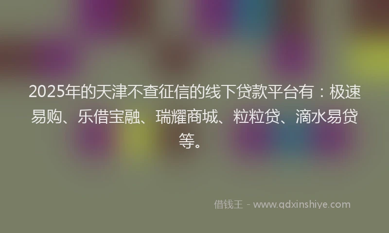 2025年的天津不查征信的线下贷款平台有：极速易购、乐借宝融、瑞耀商城、粒粒贷、滴水易贷等。