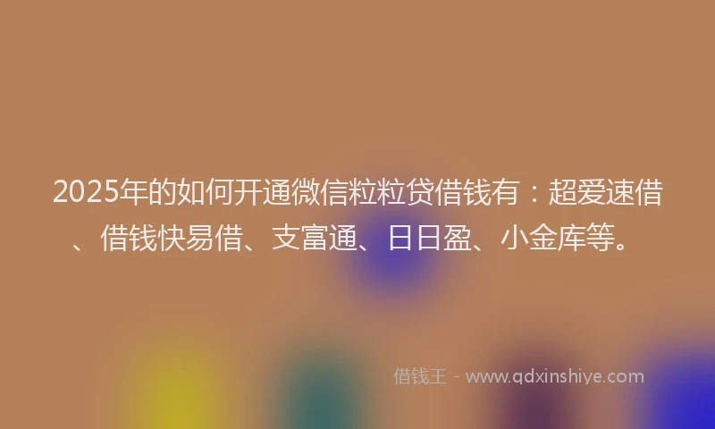 2025年的如何开通微信粒粒贷借钱有：超爱速借、借钱快易借、支富通、日日盈、小金库等。