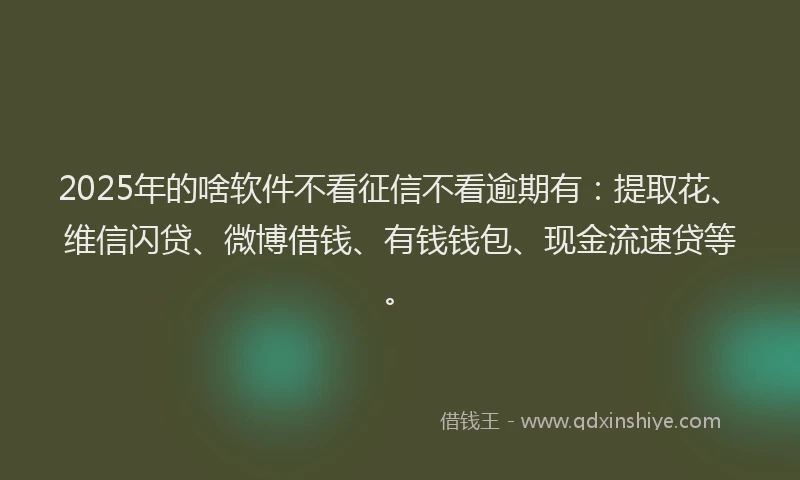 2025年的啥软件不看征信不看逾期有：提取花、维信闪贷、微博借钱、有钱钱包、现金流速贷等。