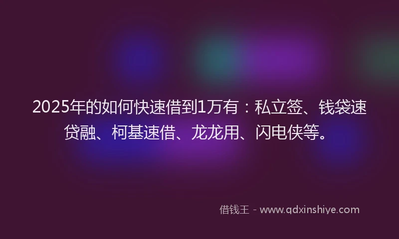 2025年的如何快速借到1万有：私立签、钱袋速贷融、柯基速借、龙龙用、闪电侠等。