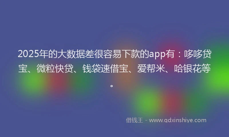 2025年的大数据差很容易下款的app有：哆哆贷宝、微粒快贷、钱袋速借宝、爱帮米、哈银花等。