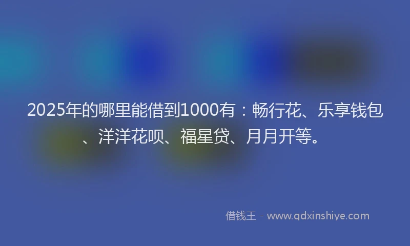 2025年的哪里能借到1000有：畅行花、乐享钱包、洋洋花呗、福星贷、月月开等。
