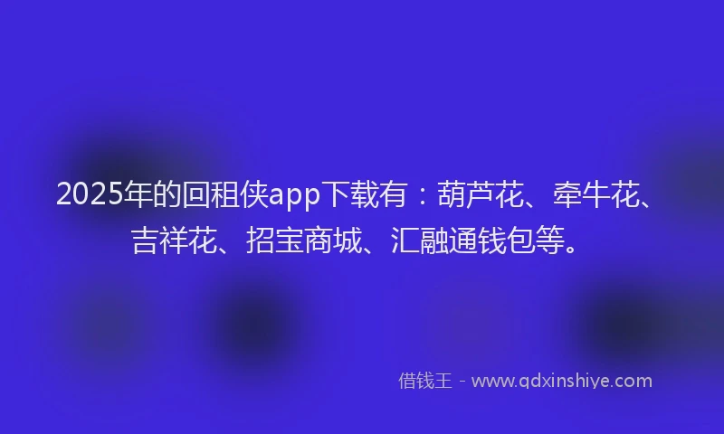 2025年的回租侠app下载有：葫芦花、牵牛花、吉祥花、招宝商城、汇融通钱包等。