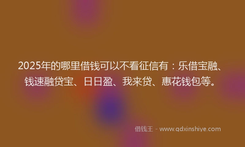 2025年的哪里借钱可以不看征信有：乐借宝融、钱速融贷宝、日日盈、我来贷、惠花钱包等。