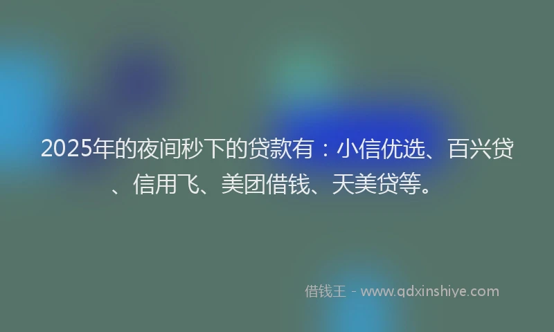 2025年的夜间秒下的贷款有：小信优选、百兴贷、信用飞、美团借钱、天美贷等。