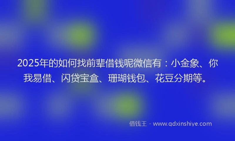 2025年的如何找前辈借钱呢微信有：小金象、你我易借、闪贷宝盒、珊瑚钱包、花豆分期等。