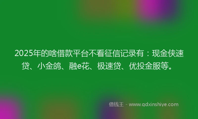 2025年的啥借款平台不看征信记录有：现金侠速贷、小金鸽、融e花、极速贷、优投金服等。