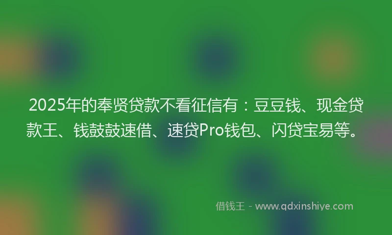 2025年的奉贤贷款不看征信有：豆豆钱、现金贷款王、钱鼓鼓速借、速贷Pro钱包、闪贷宝易等。