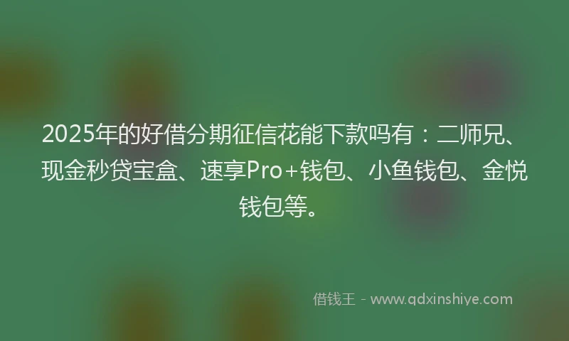 2025年的好借分期征信花能下款吗有：二师兄、现金秒贷宝盒、速享Pro+钱包、小鱼钱包、金悦钱包等。