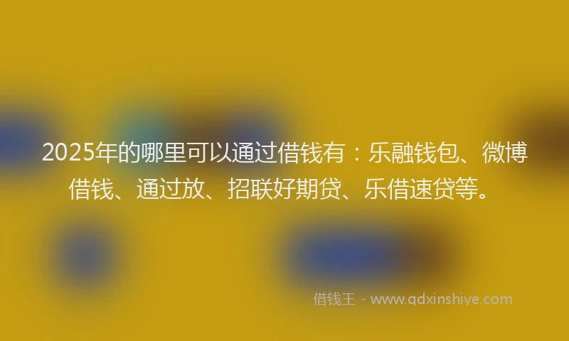 2025年的哪里可以通过借钱有：乐融钱包、微博借钱、通过放、招联好期贷、乐借速贷等。