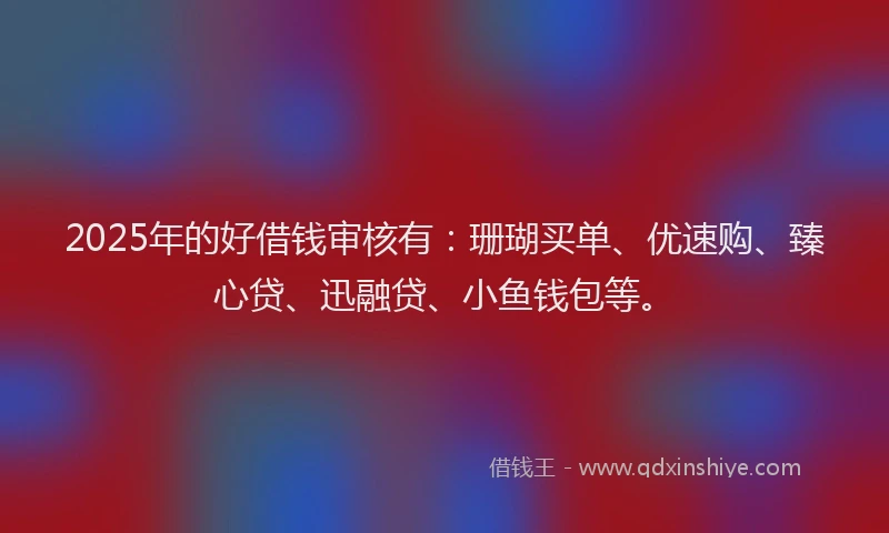 2025年的好借钱审核有：珊瑚买单、优速购、臻心贷、迅融贷、小鱼钱包等。